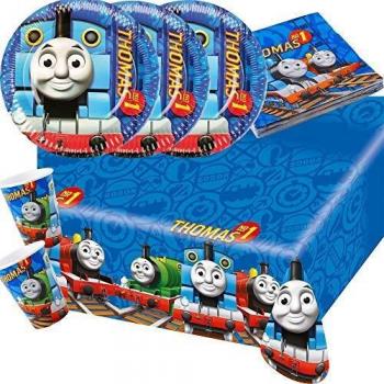Kit familiare 37 pezzi: tazze, tovaglioli, piastra, tovaglia per 8 bambini – Thomas & i suoi compagni