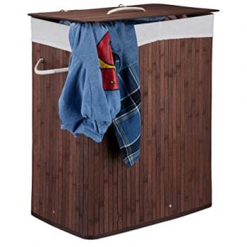 Relaxdays Sustainable Bamboo Laundry Hampers – 3 Pack, 100L, Two Compartments, Folding, Brown