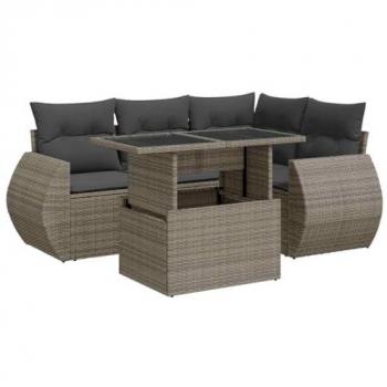 Set Divano Esterno 5 pz con Cuscini Grigio in Polyrattan