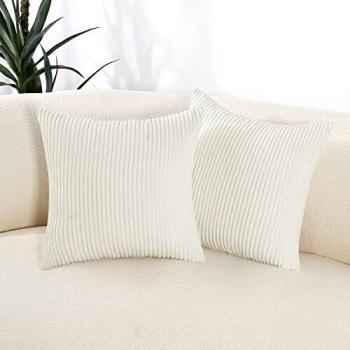 Bedroom Cushion Case Set – 16x16 Inch Strip‑Corduroy (Beige)