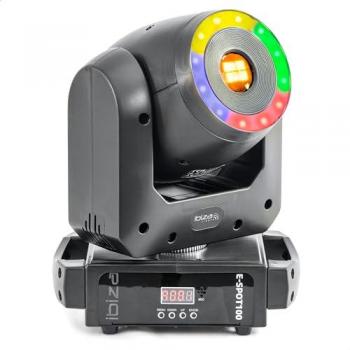 DMX‑bediende Ibiza E‑SPOT100 LED Movinghead met RGB ring