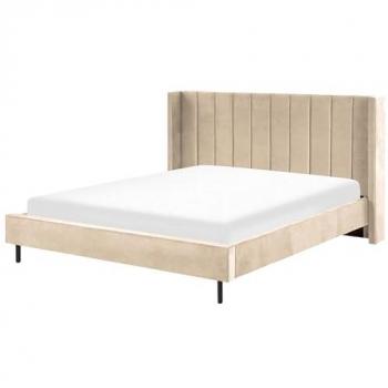 Beige Samt Polsterbett 180 x 200 cm mit Lattenrost Glamour Doppelbett