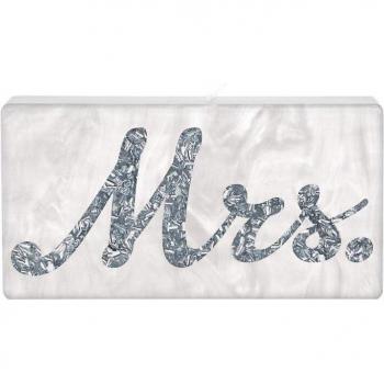 Mrs Letter Pearl White Clutch with Silver and Gold Glitter