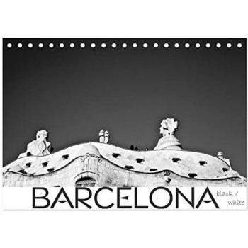 BARCELONA [black/white] (Tischkalender 2025 DIN A5 quer) CALVENDO Monatskalender