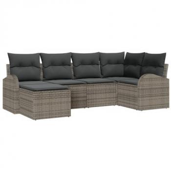 Set Divano Giardino Grigio Poly Rattan 6 Unità + Cuscini
