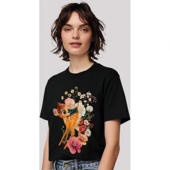 F4NT4STIC Damen T-Shirt „Bambi Meadow Blumen“ – 100 % Baumwolle, 3XL, Schwarz