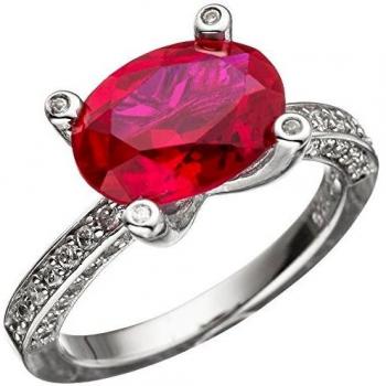 Jumbo‑Ring JOBO – 925 Silber, Zirkonia Rot/Weiß, Gr. 64