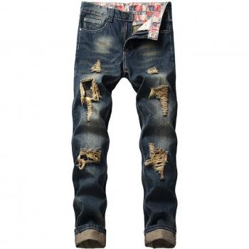 Jean homme bleu vintage slim fit avec trous