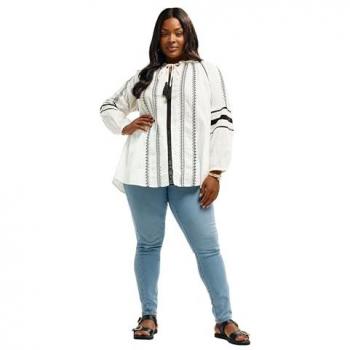 Yours – Plus Size Bluse in Creme mit Schleifenakzent