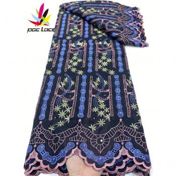 Tela de gasa suiza roja africana, 5 yardas, encaje bordado de algodón YA4571B-2