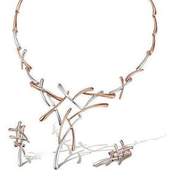 Collier et Boucles d'oreilles Croix Rose doré Femme