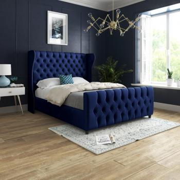Donati Upholstered Bed Frame in Blue