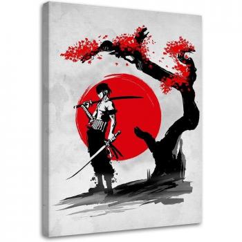 40x60 Red Canvas Print Samurai and Cherry Tree