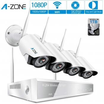 Kit Sicurezza WiFi A-ZONE 1080p Full HD 4 Canali NVR + 4 Telecamere Esterne + 1TB Disco Rigido