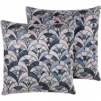 Set of 2 Multicolour Scale Pattern Cushions 45 x 45 cm with Vintage Stained Glass Effect