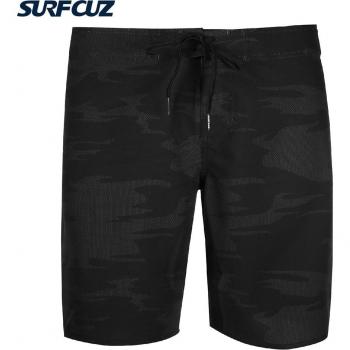 SURFCUZ Herren kurze Surfhose 4-Wege-Stretch, Kordelzug, schnell trocknend, schwarzes Muster