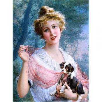 Brico Diamant Rond 20 × 30 cm – Belle Fille et Chiot