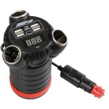 Hub Accendisigari 3 Prese + 4 USB e Voltmetro, 12/24/36V