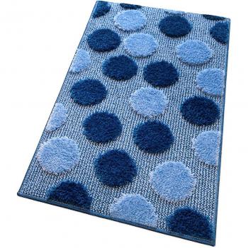 Tapis d’appoint pour la salle de bains – modèle moderne à pois bleus – 65 x 40 cm