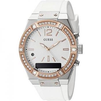 New Guess Connect Womens Smartwatch Rose Gold Glitz White Silicone Strap C0002M2