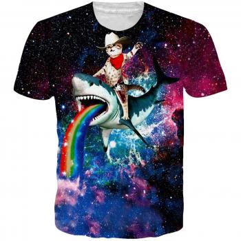 Loveternal Unisex 3D Galaxy Shark Tee – Sommer Casual Kurzarm, XXL