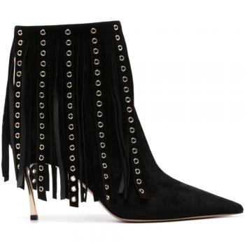Casadei Black Suede Stiletto Boots with Fringe Size 6 UK