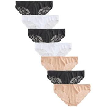 Nexte Schwarze/Weiße/Praliné Nude Brasilianische Spitzenrücken-Knickerie 7er-Pack
