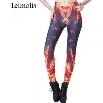 Leggings Góticos de Fuego y Esqueleto para Mujeres, Impresión 3D, Talla Grande y Cintura Alta