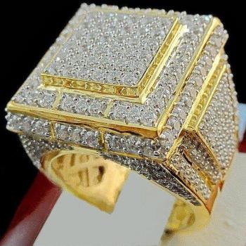 Banda de Oro Doble Canto 24K con Circón Blanca, Sortija Hip Hop