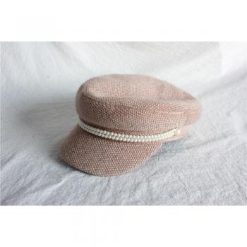 Casquette d'automne en tissu imitation sable avec visière et perles pour femmes