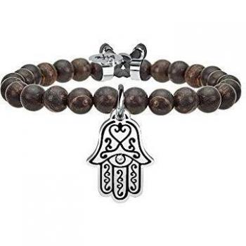 Bracciale in acciaio e ossidiana Mano di Fatima