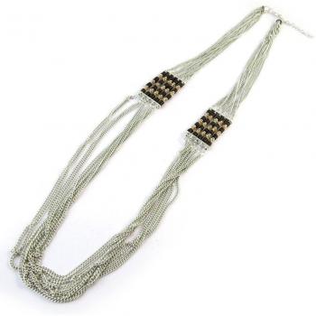 Navajos Red Long Necklace with Silver Brown Accents – Lily’s Treasures N8261