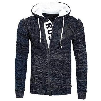Rusty Neal Herren Strickjacke – Full Zip Kapuze, Marine, Grobstrick, Größe L