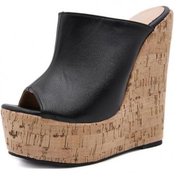 Zapatos de mujer con cuña alta y plataforma, punta abierta, talla grande 42