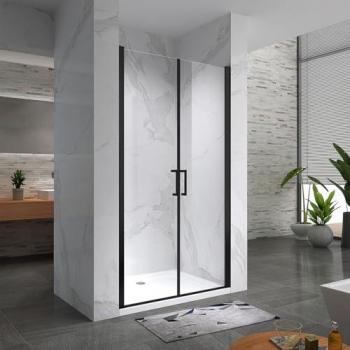 Saniverre – Porte De Douche H.195 cm, L.86‑89 cm, Verre Transparent 6 mm Anti‑Calcaire – Kaya‑Black