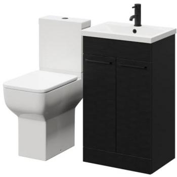Alessio Nero Oak 500 mm Bathroom Suite: Two‑Door Vanity, Comfort Height Toilet, Floor Standing Unit