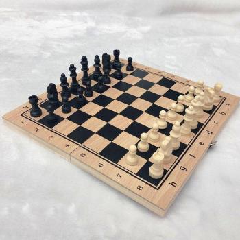 Plastic Chess Pieces with Wooden Foldable Board