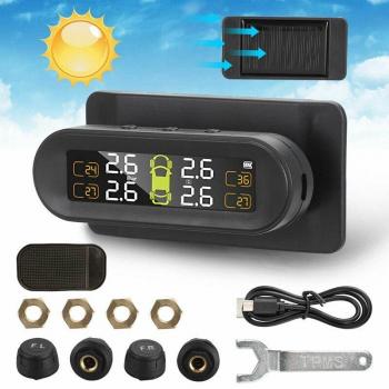 Solar Wireless Tire Pressure Monitor System with 4 External Sensors
