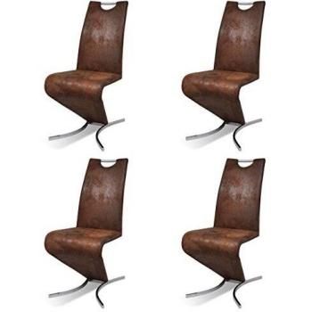 Set de 4 Chaises Cantilever Brun Simili Cuir et Pieds H