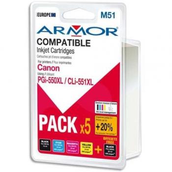 Encre OWA Pgi550xl haute capacité (4 couleurs) remanufacturée – pack 5 cartouches