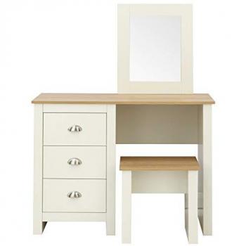GFW Lancaster Cream and Oak Dressing Table Set with Mirror and Stool