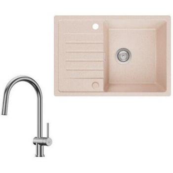 Évier Noir Anthracite 60x45cm avec Égouttoir et Robinet à Douche Extractible