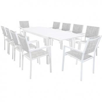 Set Milani 160/240x90: Tavolo Giardino Allungabile + 10 Poltrone Bianche