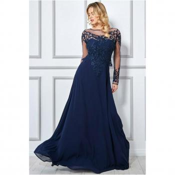Navy Goddiva Mesh & Lace Maxi Gown