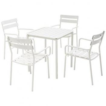 Set Jardin OVIALA Table Aluminium 70cm + 4 Chaises Blanches