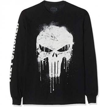 Camisa Larga de Hombre Punisher Skull, Marvel, Negro, Talla Mediana