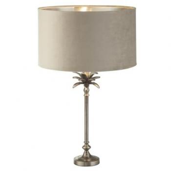 Lampada da Scrivania Contemporanea Palma in Metallo Nichel e Velluto Tortora E27 1 Luce