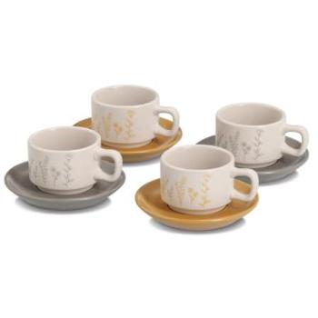 Espresso Set Zeller 8 Tazze Fiori (Bianco, Grigio, Giallo)