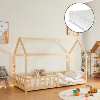 Lit cabane Hesel 90 x 200 cm avec matelas à mousse froide