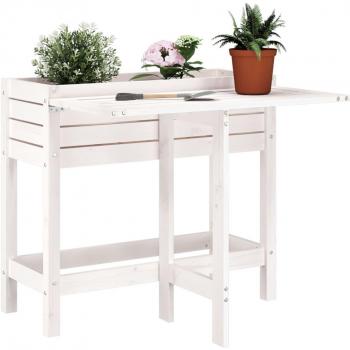 Garden Planter White Solid Wood Pine with Folding Tabletop vidaXL